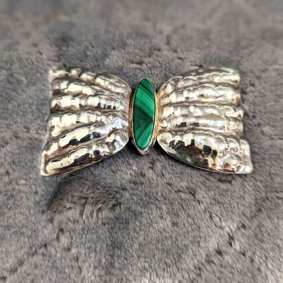 Vintage 70's Sterling Silver & Malachite Brooche w/ Earrings (plz read descrp) - Picture 11 of 13